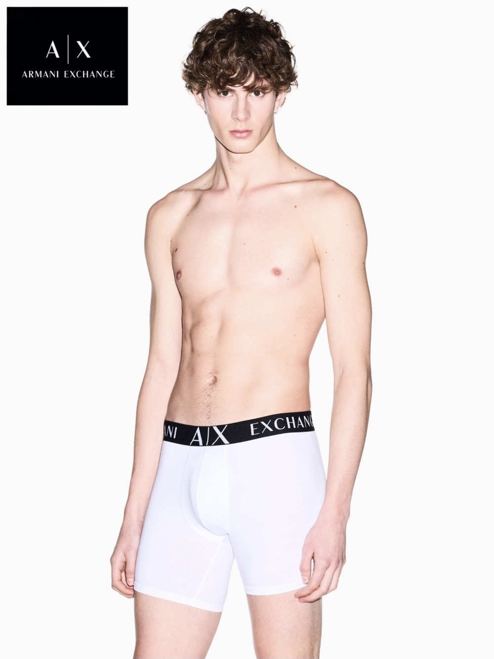 NWT Armani Exchange Men's Medium White Boxer Briefs with Black Logo Waistband